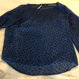 Ann Taylor blue and black polka dot blouse